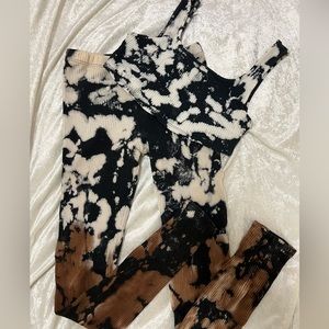 Fashion Nova Legging & Bralette Matching Set Brown/Blue/Multi Color SZ M